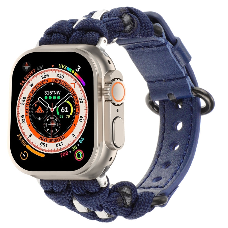 Paracord Genuine Leather Watch Band, For Apple Watch Series 9 45mm, For Apple Watch Series 9 41mm, For Apple Watch Ultra 49mm