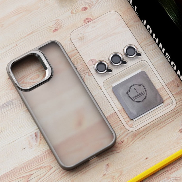Coque de téléphone givrée en PC + TPU avec support d'objectif invisible, pour iPhone 15 Pro Max, iPhone 15 Pro, iPhone 15 Plus, iPhone 15