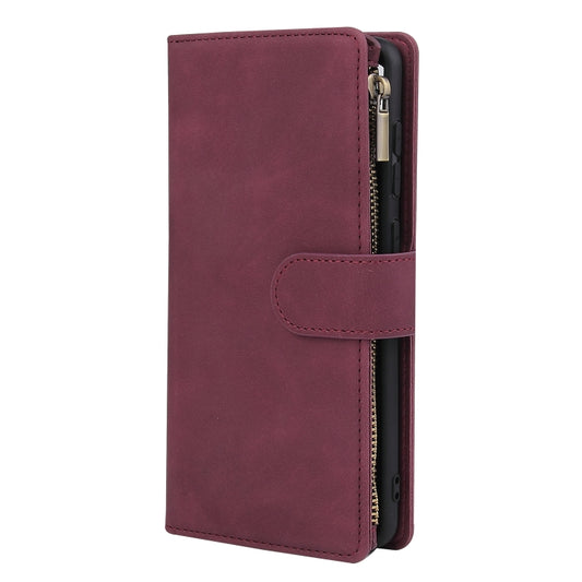 Horizontal leather case for Galaxy A21s showing interior card slot organization
