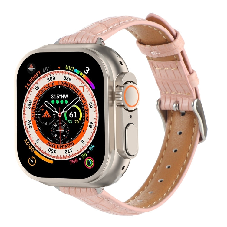 Slim Crocodile Leather Watch Band, For Apple Watch Series 9 45mm, For Apple Watch Series 9 41mm, For Apple Watch Ultra 49mm