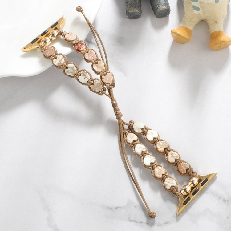 Heart Stones Drawstring Chain Watch Band, For Apple Watch SE 2023 44mm, For Apple Watch SE 2023 40mm, For Apple Watch Ultra 2 49mm, For Apple Watch Series 9 45mm, For Apple Watch Series 9 41mm, For Apple Watch Ultra 49mm