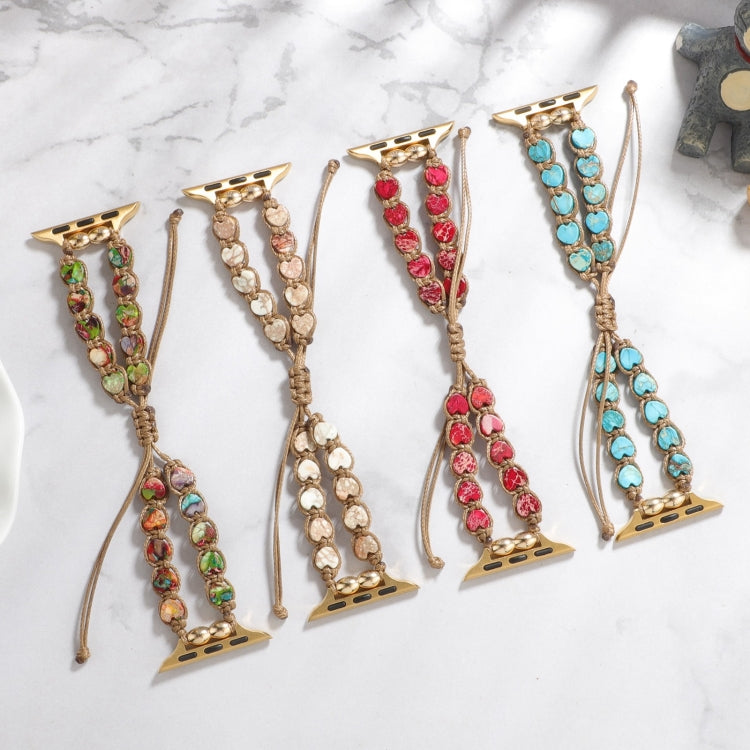 Heart Stones Drawstring Chain Watch Band, For Apple Watch Series 8 41mm, For Apple Watch Series 8 45mm, For Apple Watch SE 2022 40mm, For Apple Watch SE 2022 44mm, For Apple Watch Series 7 41mm, For Apple Watch Series 7 45mm