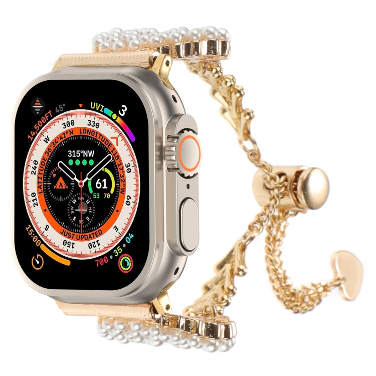 Pearl Round Zinc Alloy Chain Metal Watch Band, For Apple Watch SE 2023 44mm, For Apple Watch SE 2023 40mm, For Apple Watch Ultra 2 49mm, For Apple Watch Series 9 45mm, For Apple Watch Series 9 41mm, For Apple Watch Ultra 49mm���������������������������...