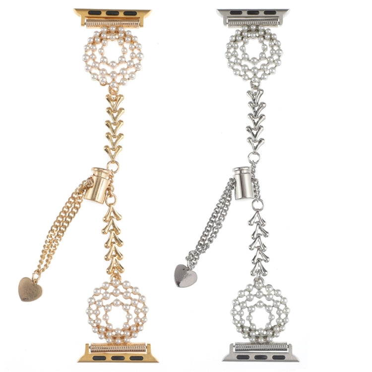 Pearl Round Zinc Alloy Chain Metal Watch Band, For Apple Watch SE 40mm, For Apple Watch SE 44mm, For Apple Watch Series 6 40mm, For Apple Watch Series 6 44mm, For Apple Watch Series 5 44mm, For Apple Watch Series 5 40mm, For Apple Watch Series 4 44mm��...