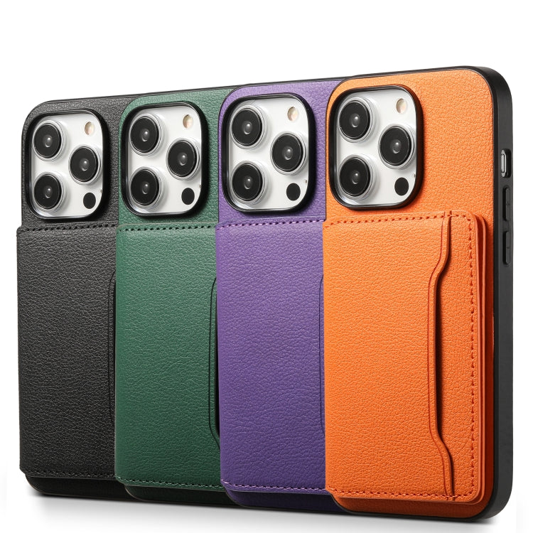 Calf Texture Card Bag Design Full Coverage Phone Case, For iPhone 15 Pro Max, For iPhone 15 Pro, For iPhone 15 Plus, For iPhone 15, For iPhone 14 Plus, For iPhone 14