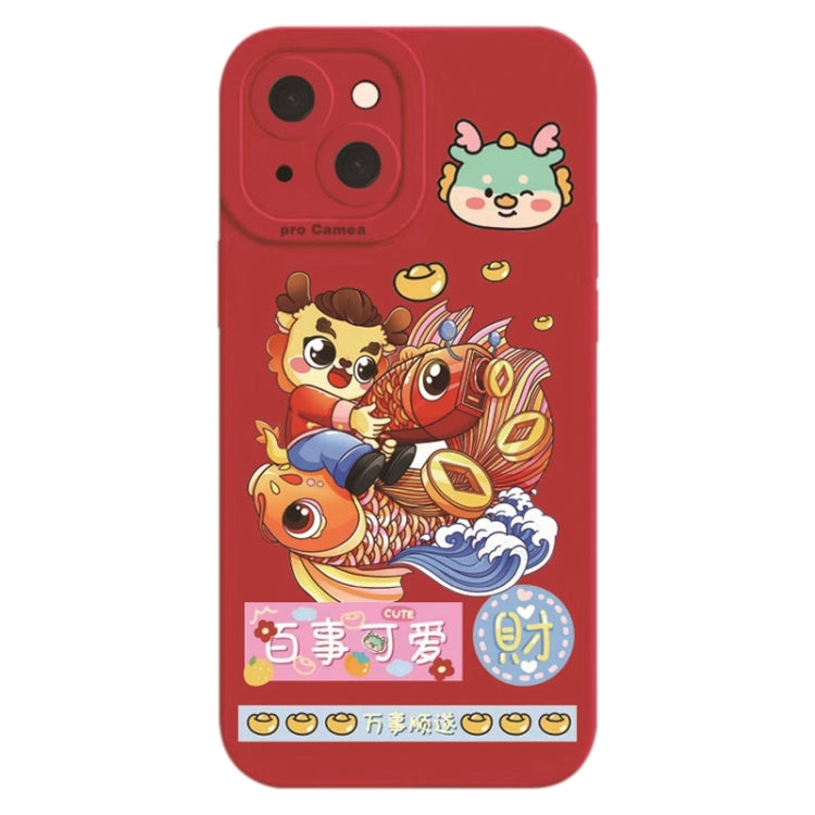 Cartoon Year of the Dragon Chinese Style Silicone Phone Case, For iPhone 15 Pro, For iPhone 15 Plus, For iPhone 14
