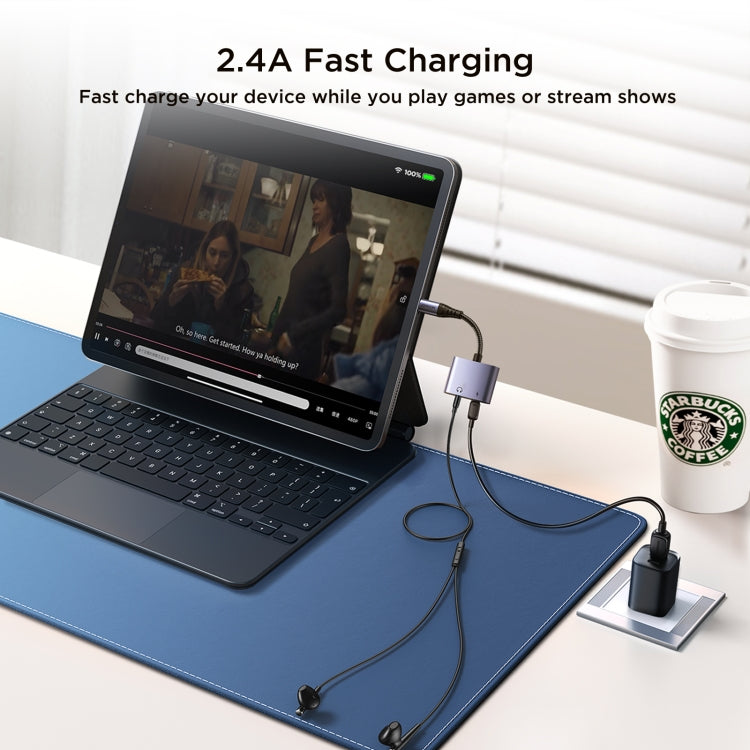 JOYROOM SY-L01 Transsion Series 2 in 1 8 Pin to 3.5mm+8 Pin Audio Adapter, SY-L01