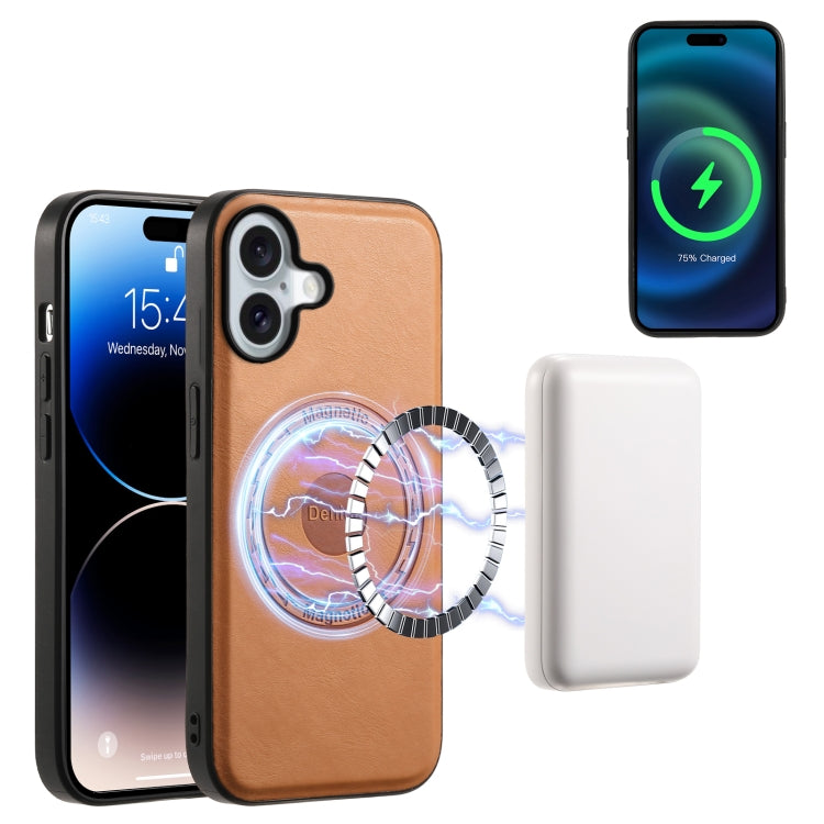 Denior Cowhide Texture Leather MagSafe Phone Case, For iPhone 16 Pro Max, For iPhone 16 Pro, For iPhone 16 Plus, For iPhone 16, For iPhone 15 Pro Max, For iPhone 15 Pro