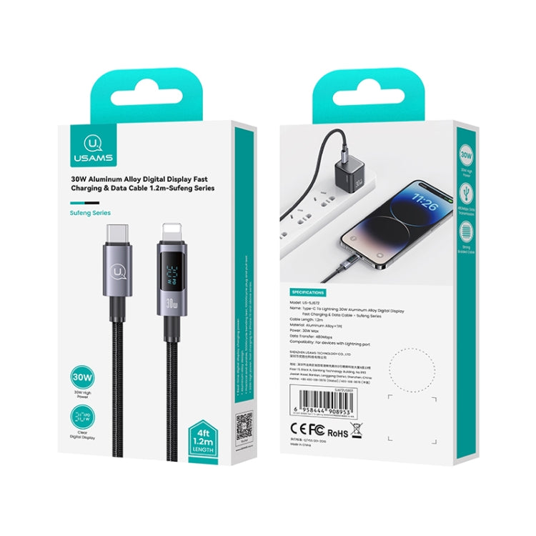 USAMS US-SJ672 Type-C To 8 Pin 30W Fast Charge Digital Display Data Cable, Length: 1.2m, US-SJ672