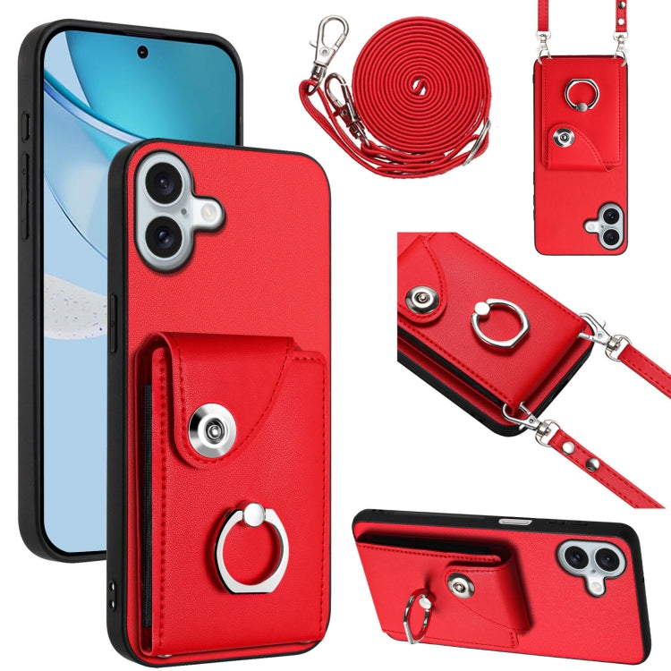 Organ Card Bag Ring Holder Phone Case with Long Lanyard, For iPhone 16e, For iPhone 16 Pro Max, For iPhone 16 Pro, For iPhone 16 Plus
