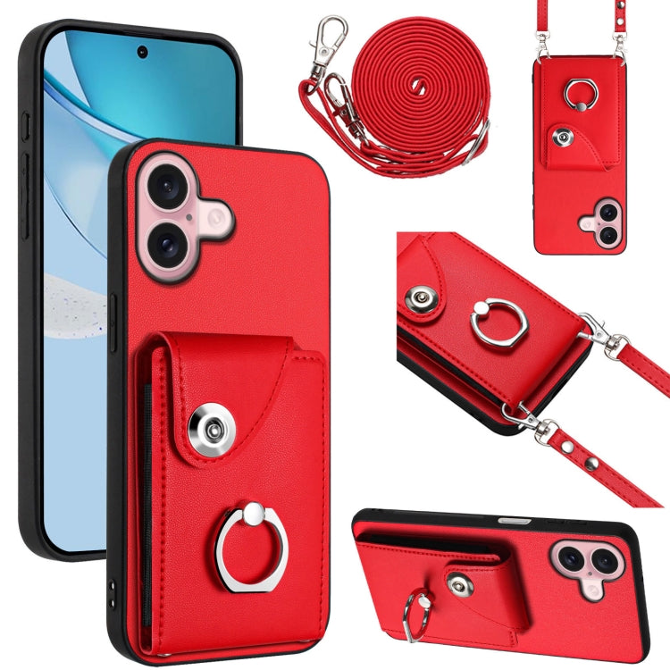 Organ Card Bag Ring Holder Phone Case with Long Lanyard, For iPhone 16, For iPhone 15 Pro Max, For iPhone 15 Pro, For iPhone 15 Plus