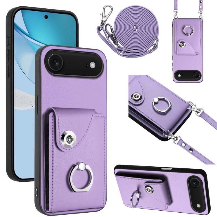 Organ Card Bag Ring Holder Phone Case with Long Lanyard, For iPhone 16e, For iPhone 16 Pro Max, For iPhone 16 Pro, For iPhone 16 Plus