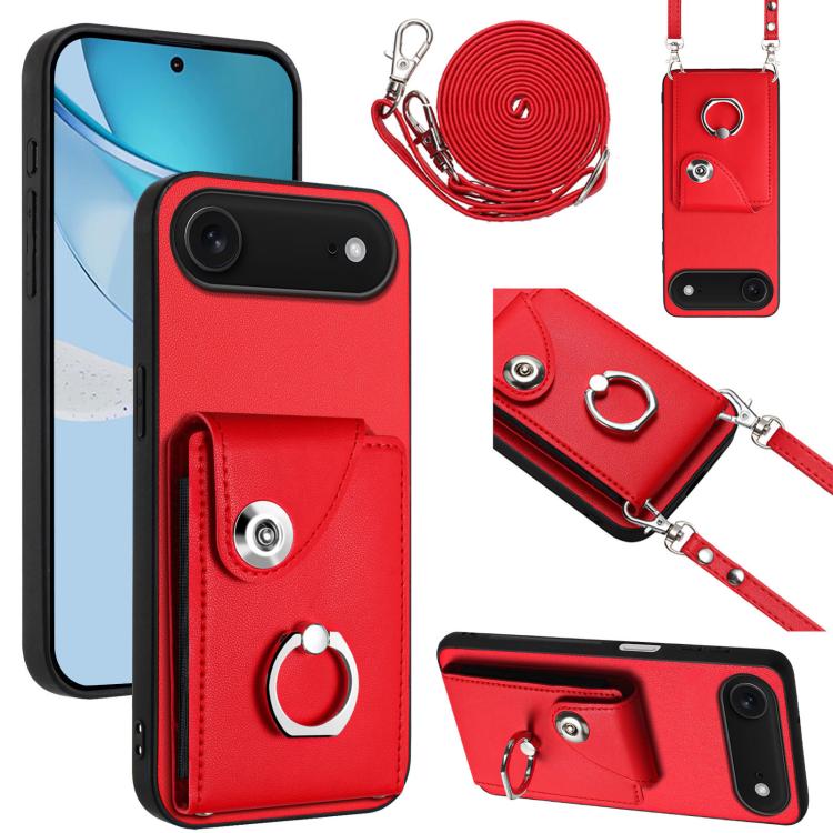 Organ Card Bag Ring Holder Phone Case with Long Lanyard, For iPhone 16e, For iPhone 16 Pro Max, For iPhone 16 Pro, For iPhone 16 Plus