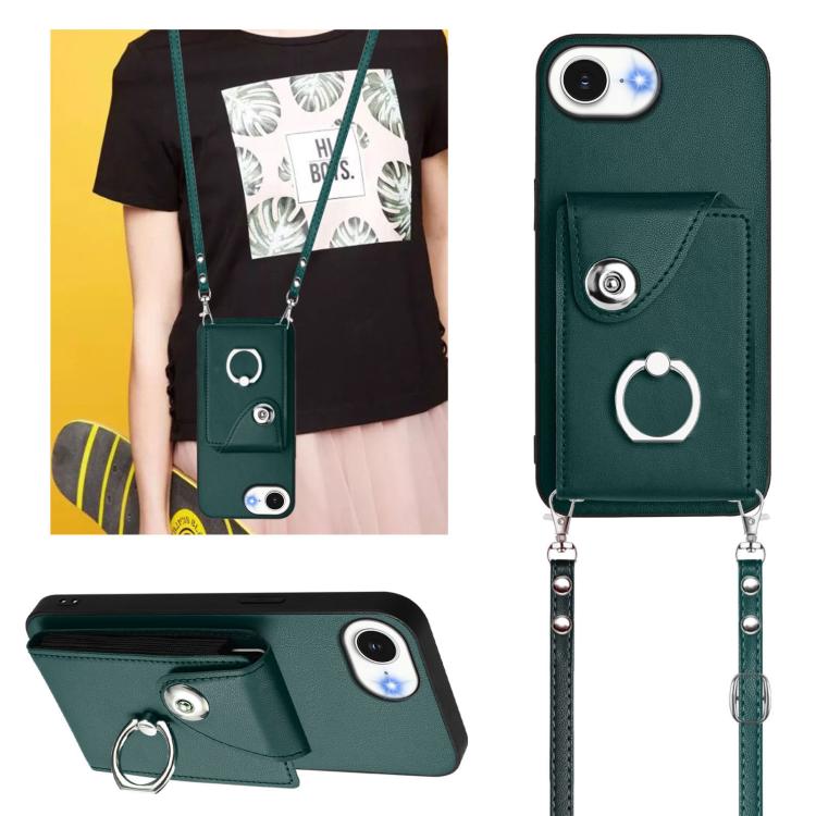 Organ Card Bag Ring Holder Phone Case with Long Lanyard, For iPhone 16e, For iPhone 16 Pro Max, For iPhone 16 Pro, For iPhone 16 Plus