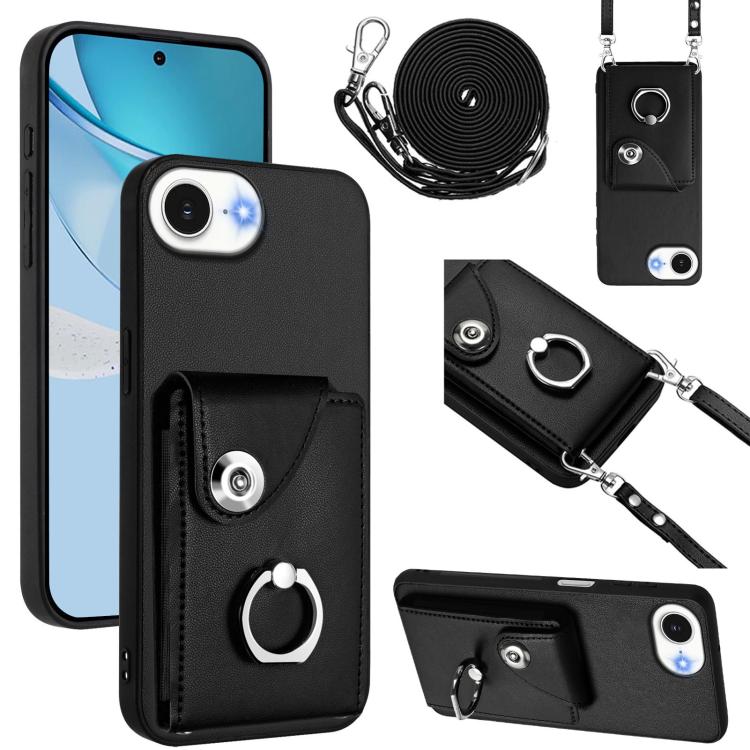 Organ Card Bag Ring Holder Phone Case with Long Lanyard, For iPhone 16e, For iPhone 16 Pro Max, For iPhone 16 Pro, For iPhone 16 Plus