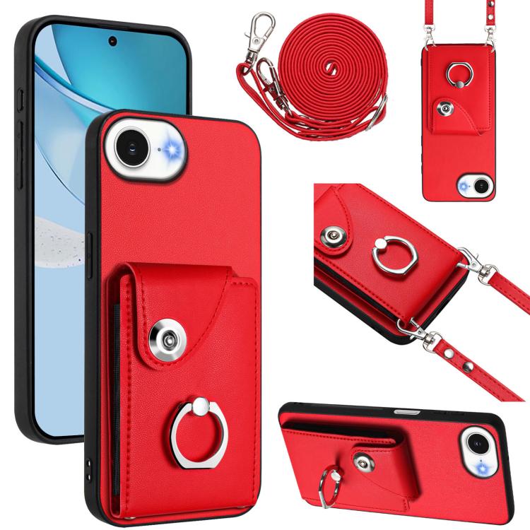 Organ Card Bag Ring Holder Phone Case with Long Lanyard, For iPhone 16e, For iPhone 16 Pro Max, For iPhone 16 Pro, For iPhone 16 Plus