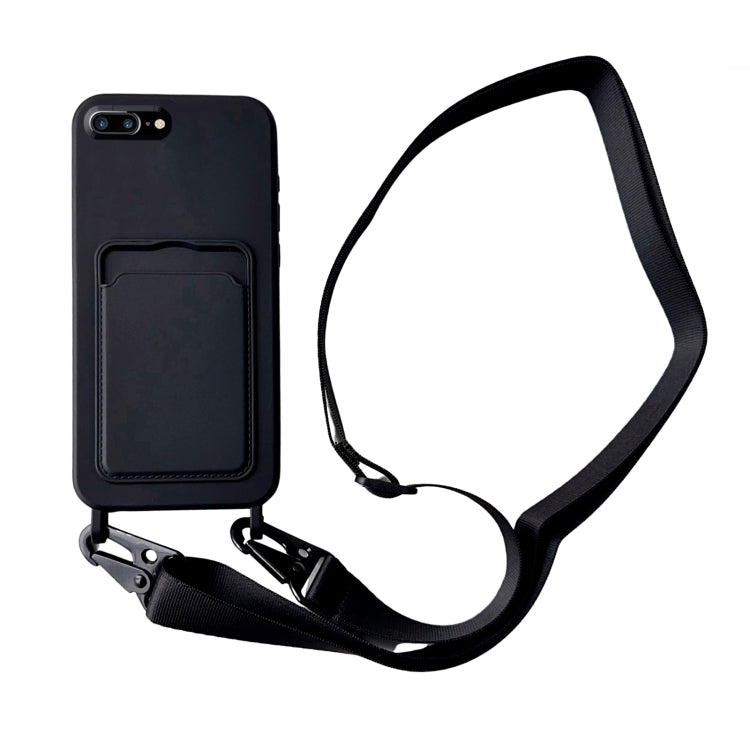 Card Slot Liquid Silicone Phone Case with Lanyard, For iPhone 8 Plus / 7 Plus