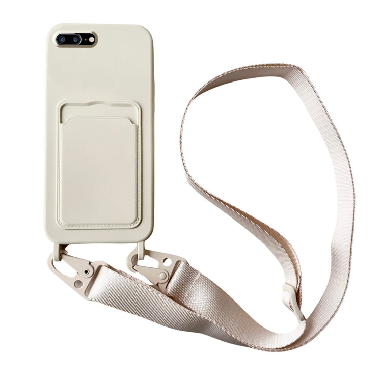 Card Slot Liquid Silicone Phone Case with Lanyard, For iPhone 8 Plus / 7 Plus
