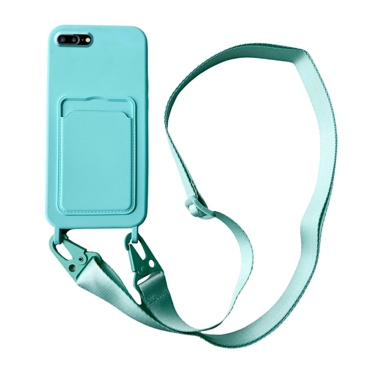 Card Slot Liquid Silicone Phone Case with Lanyard, For iPhone 8 Plus / 7 Plus