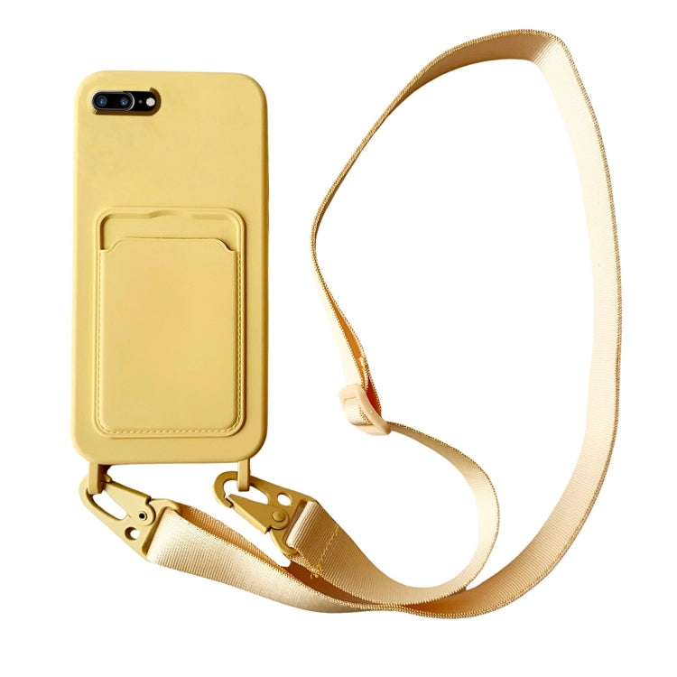 Card Slot Liquid Silicone Phone Case with Lanyard, For iPhone 8 Plus / 7 Plus