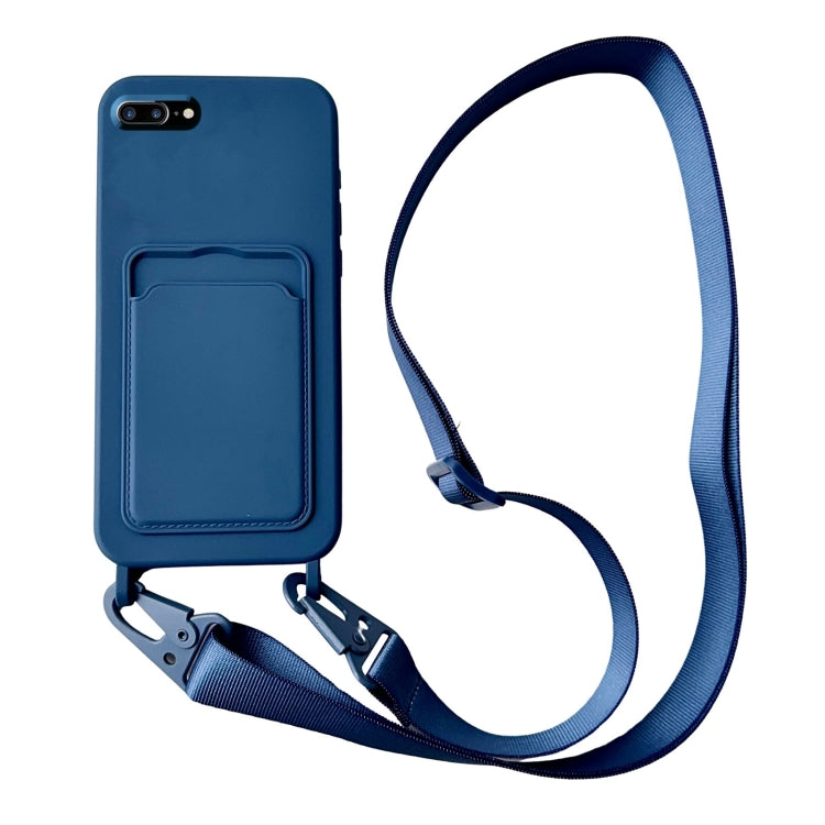 Card Slot Liquid Silicone Phone Case with Lanyard, For iPhone 8 Plus / 7 Plus