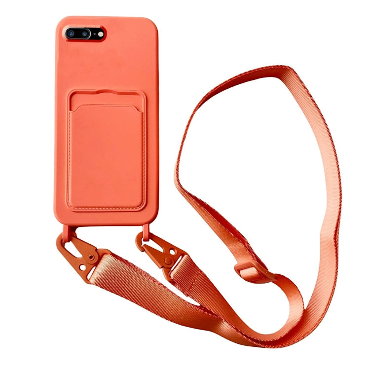 Card Slot Liquid Silicone Phone Case with Lanyard, For iPhone 8 Plus / 7 Plus