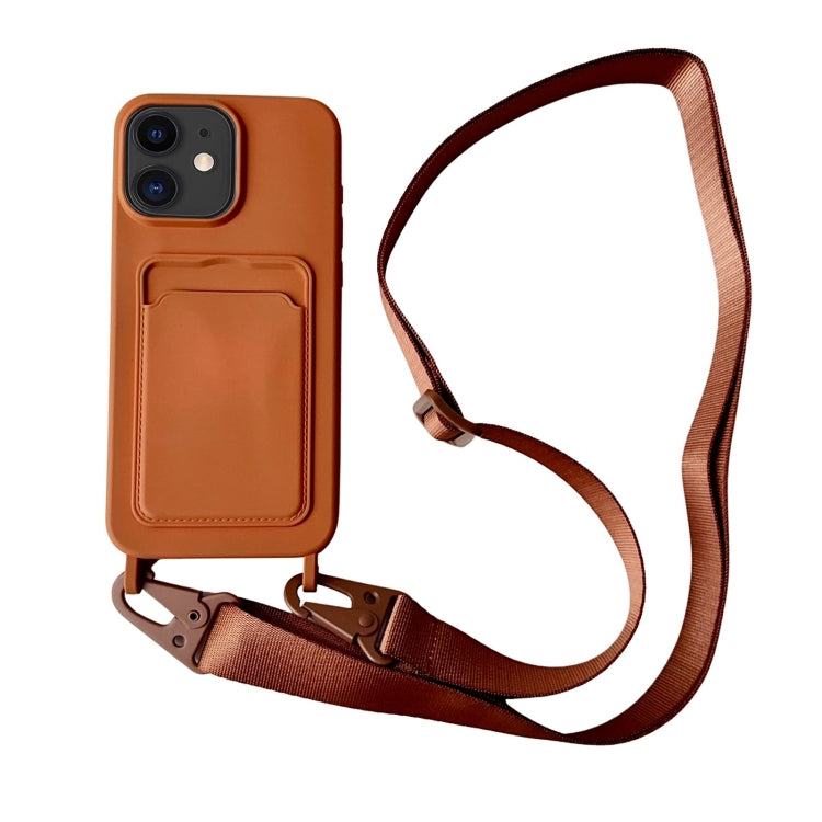 Card Slot Liquid Silicone Phone Case with Lanyard, For iPhone 11