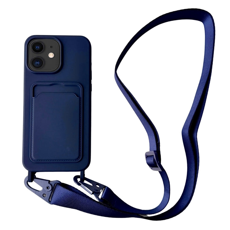 Card Slot Liquid Silicone Phone Case with Lanyard, For iPhone 11