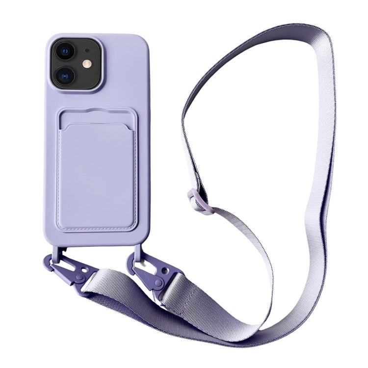 Card Slot Liquid Silicone Phone Case with Lanyard, For iPhone 11