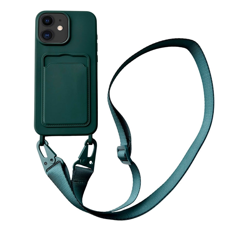 Card Slot Liquid Silicone Phone Case with Lanyard, For iPhone 11