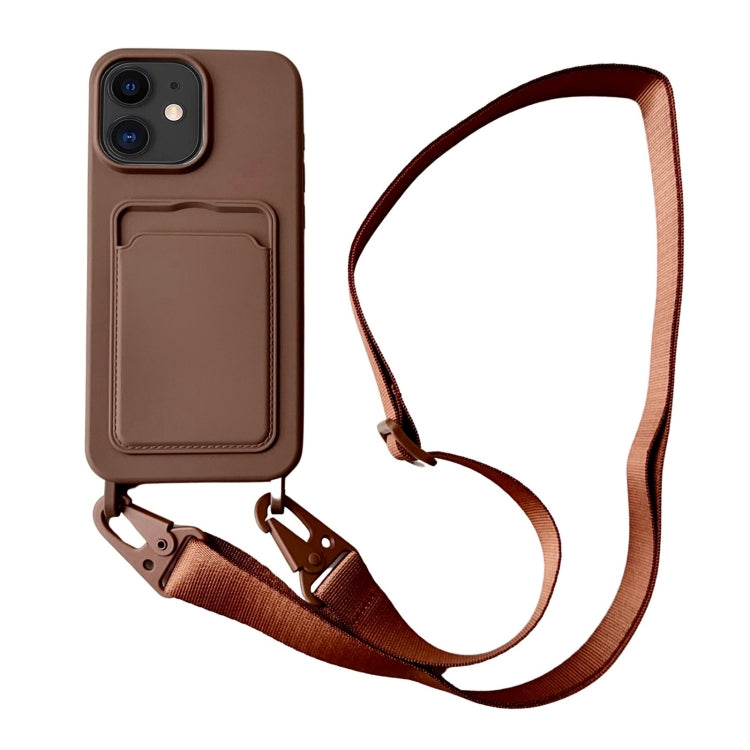 Card Slot Liquid Silicone Phone Case with Lanyard, For iPhone 12