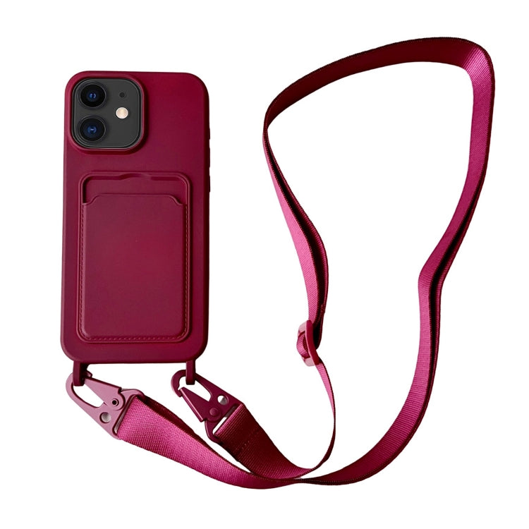 Card Slot Liquid Silicone Phone Case with Lanyard, For iPhone 12