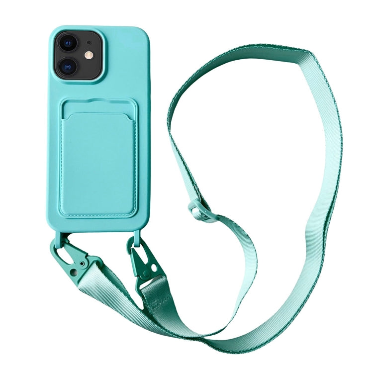 Card Slot Liquid Silicone Phone Case with Lanyard, For iPhone 12