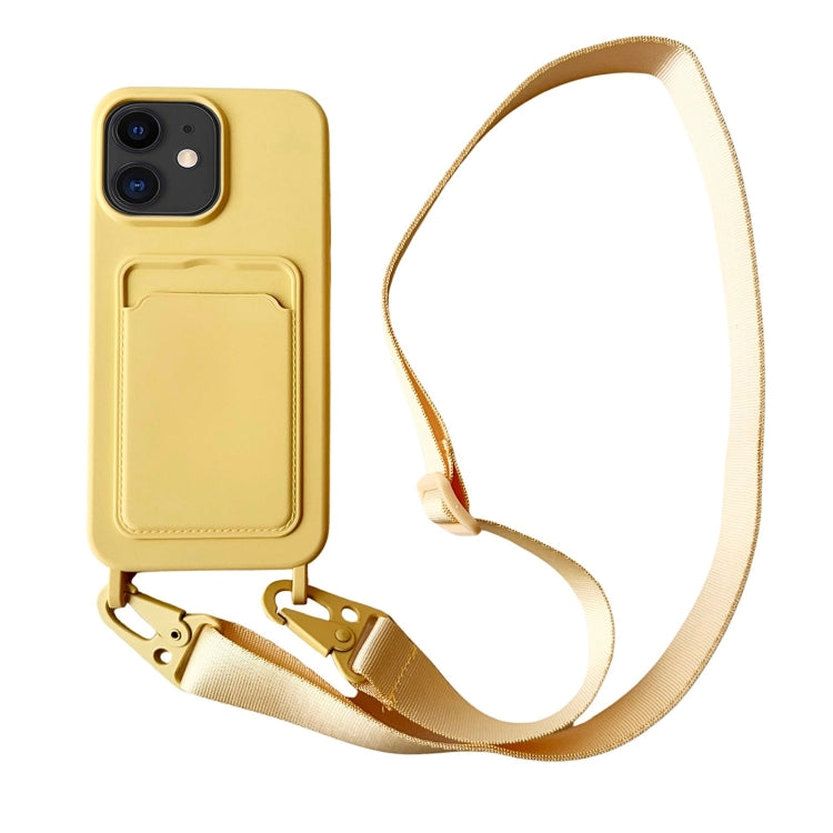 Card Slot Liquid Silicone Phone Case with Lanyard, For iPhone 12