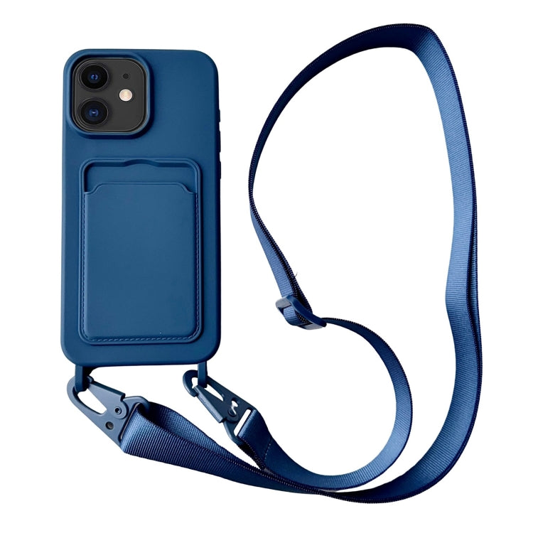 Card Slot Liquid Silicone Phone Case with Lanyard, For iPhone 12