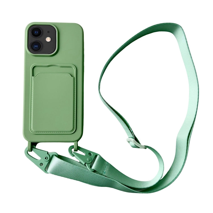 Card Slot Liquid Silicone Phone Case with Lanyard, For iPhone 12