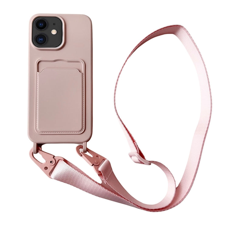 Card Slot Liquid Silicone Phone Case with Lanyard, For iPhone 12