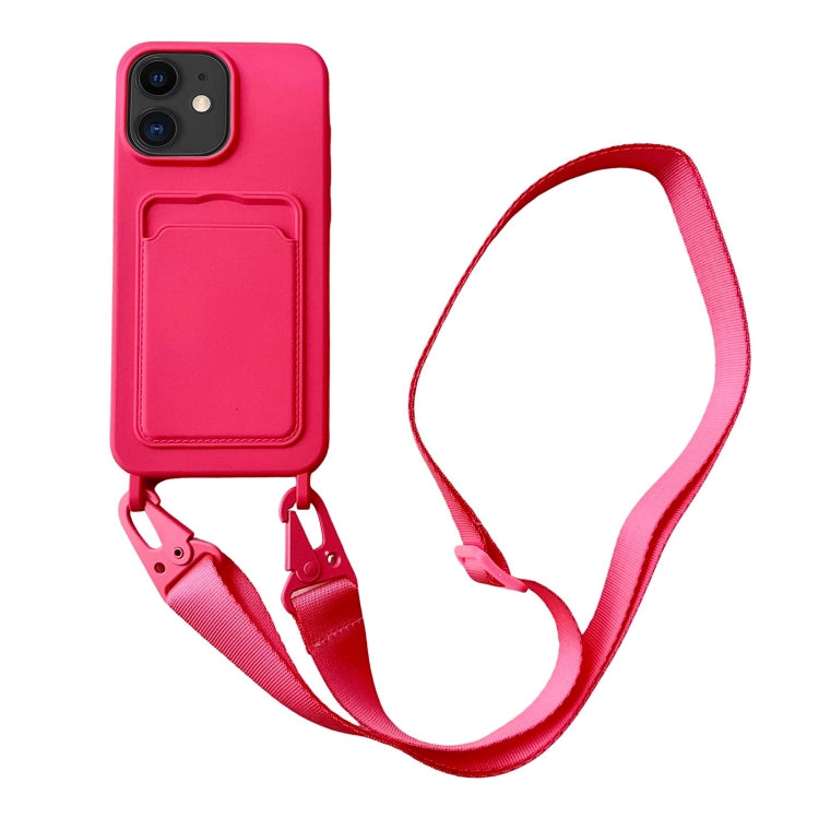 Card Slot Liquid Silicone Phone Case with Lanyard, For iPhone 12