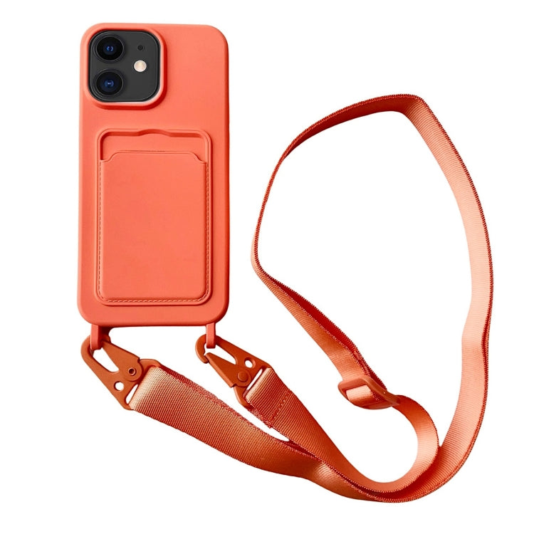 Card Slot Liquid Silicone Phone Case with Lanyard, For iPhone 12