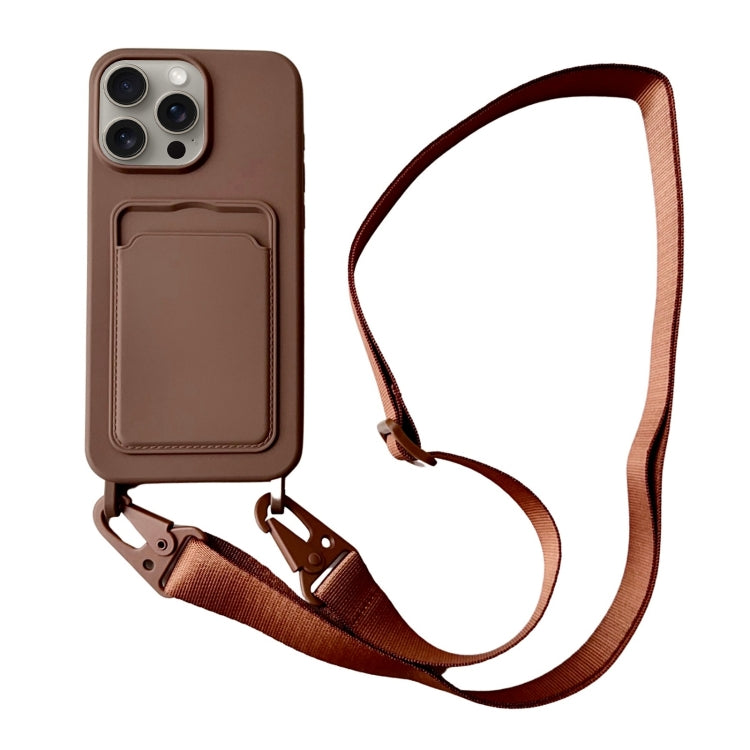 Card Slot Liquid Silicone Phone Case with Lanyard, For iPhone 12 Pro