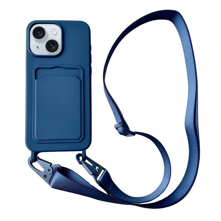 Card Slot Liquid Silicone Phone Case with Lanyard, For iPhone 14