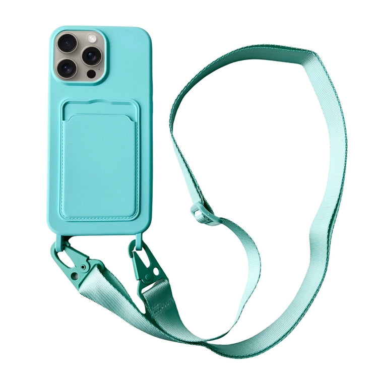 Card Slot Liquid Silicone Phone Case with Lanyard, For iPhone 14 Pro