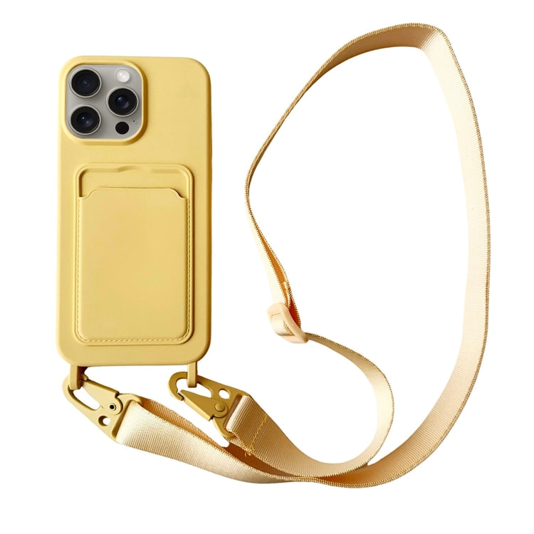 Card Slot Liquid Silicone Phone Case with Lanyard, For iPhone 14 Pro