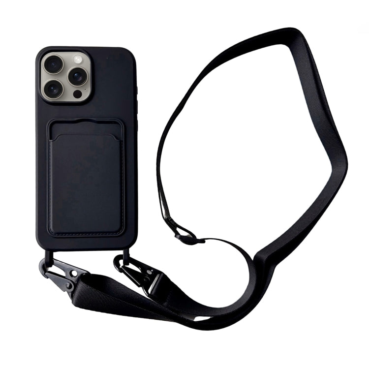 Card Slot Liquid Silicone Phone Case with Lanyard, For iPhone 14 Pro Max