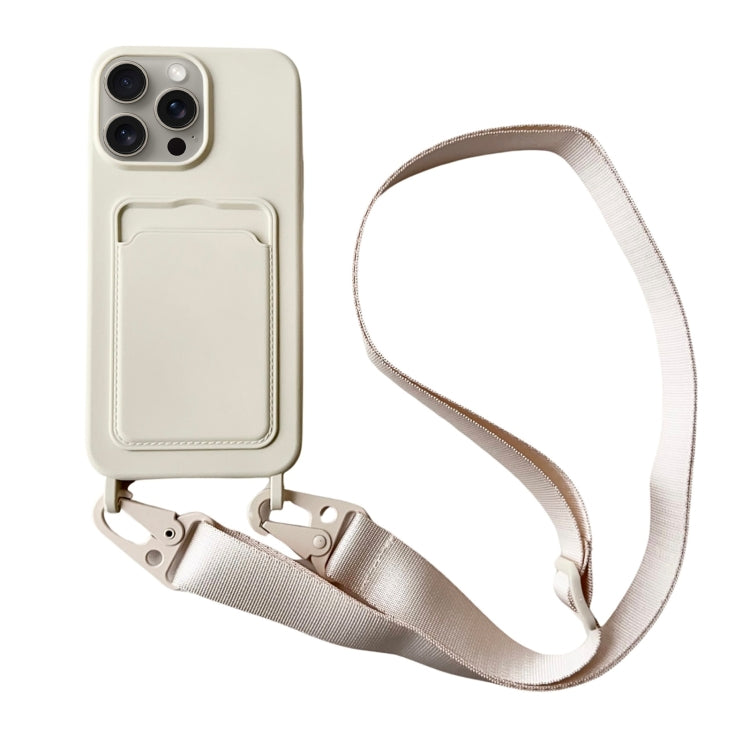Card Slot Liquid Silicone Phone Case with Lanyard, For iPhone 14 Pro Max