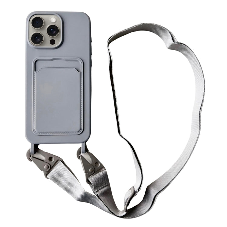 Card Slot Liquid Silicone Phone Case with Lanyard, For iPhone 14 Pro Max
