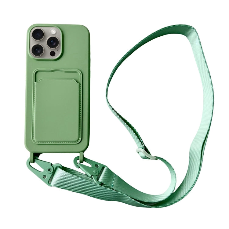 Card Slot Liquid Silicone Phone Case with Lanyard, For iPhone 14 Pro Max