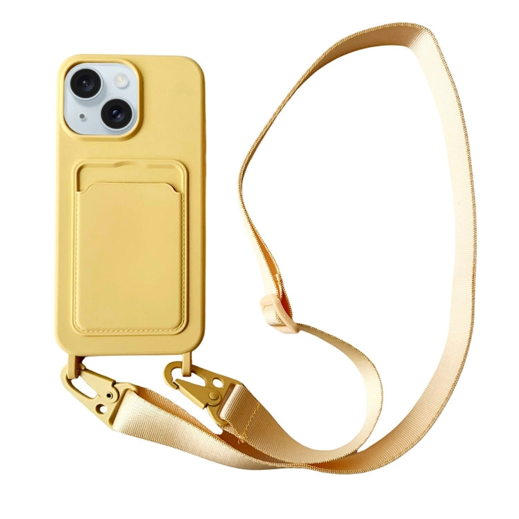 Card Slot Liquid Silicone Phone Case with Lanyard, For iPhone 15 Plus