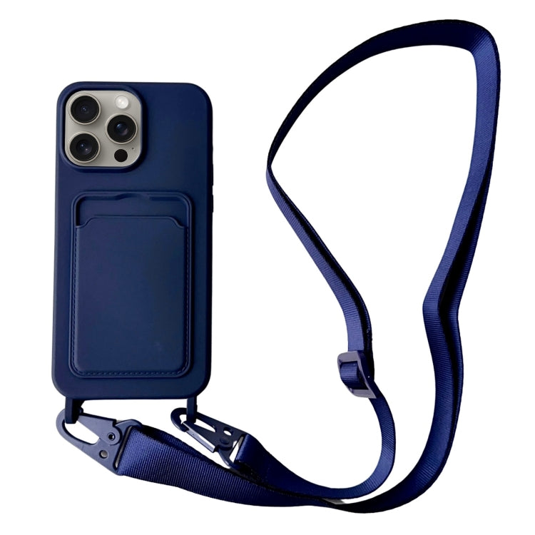 Card Slot Liquid Silicone Phone Case with Lanyard, For iPhone 15 Pro