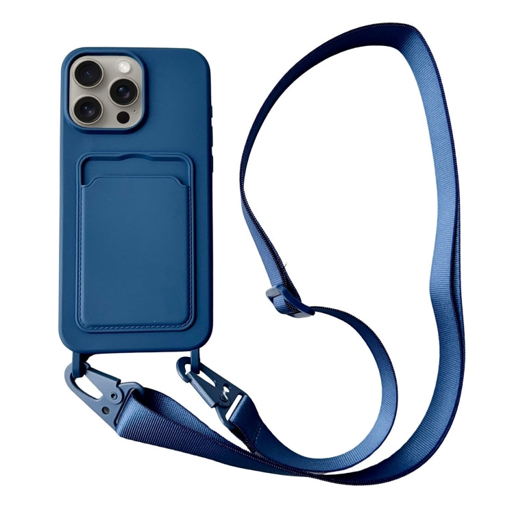 Card Slot Liquid Silicone Phone Case with Lanyard, For iPhone 15 Pro